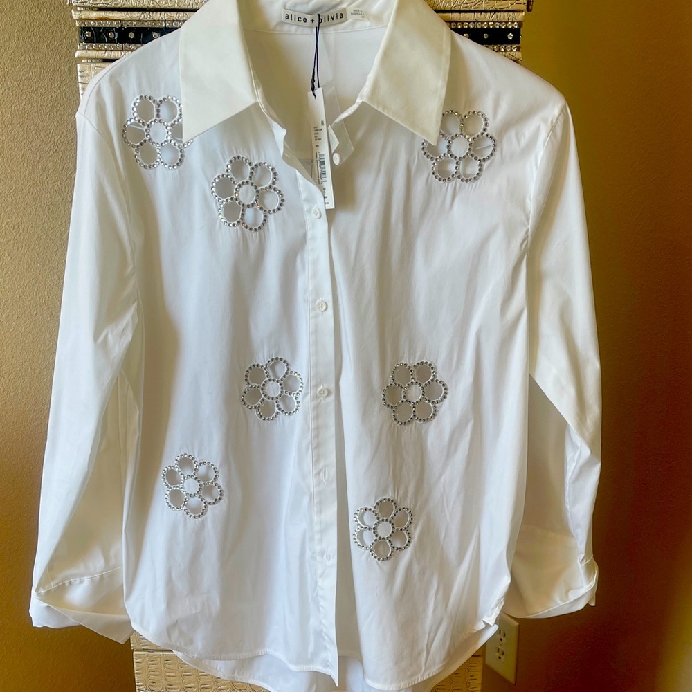 Alice + Olivia White Blouse with Floral Cutouts